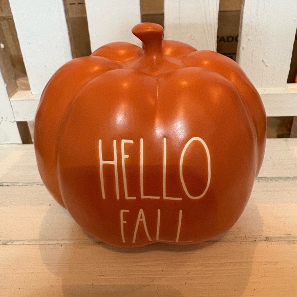 Rae Dunn Orange Pumpkin Decor with 'Hello Fall' - Picture 1 of 2
